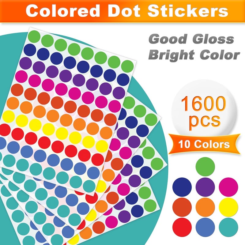 Solpla 1600 Pcs Color Dot Stickers - 3/4" Round Coded Labels for Organization in Office, Classroom, or Home Teaching Events, Garage Sales & More- Polka Dot Label Stickers. - Image 3